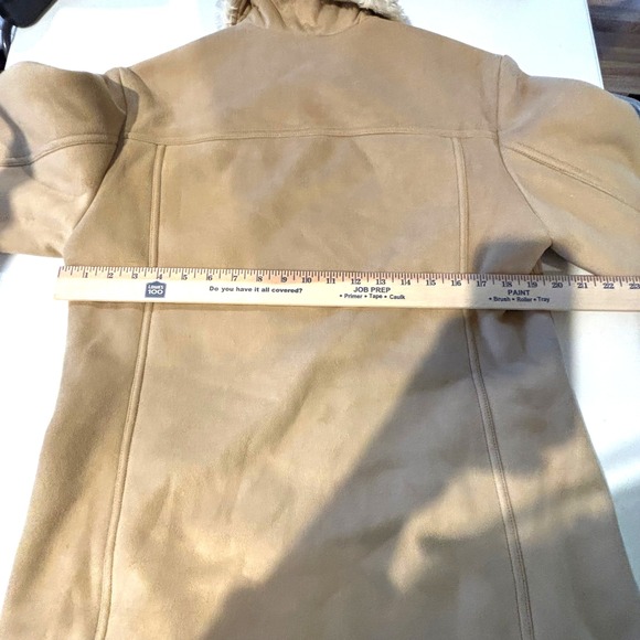 Liz Claiborne Faux Suede Coat Jacket Faux Fur‎ Collar Cuffs Tan Medium M - Picture 5 of 10